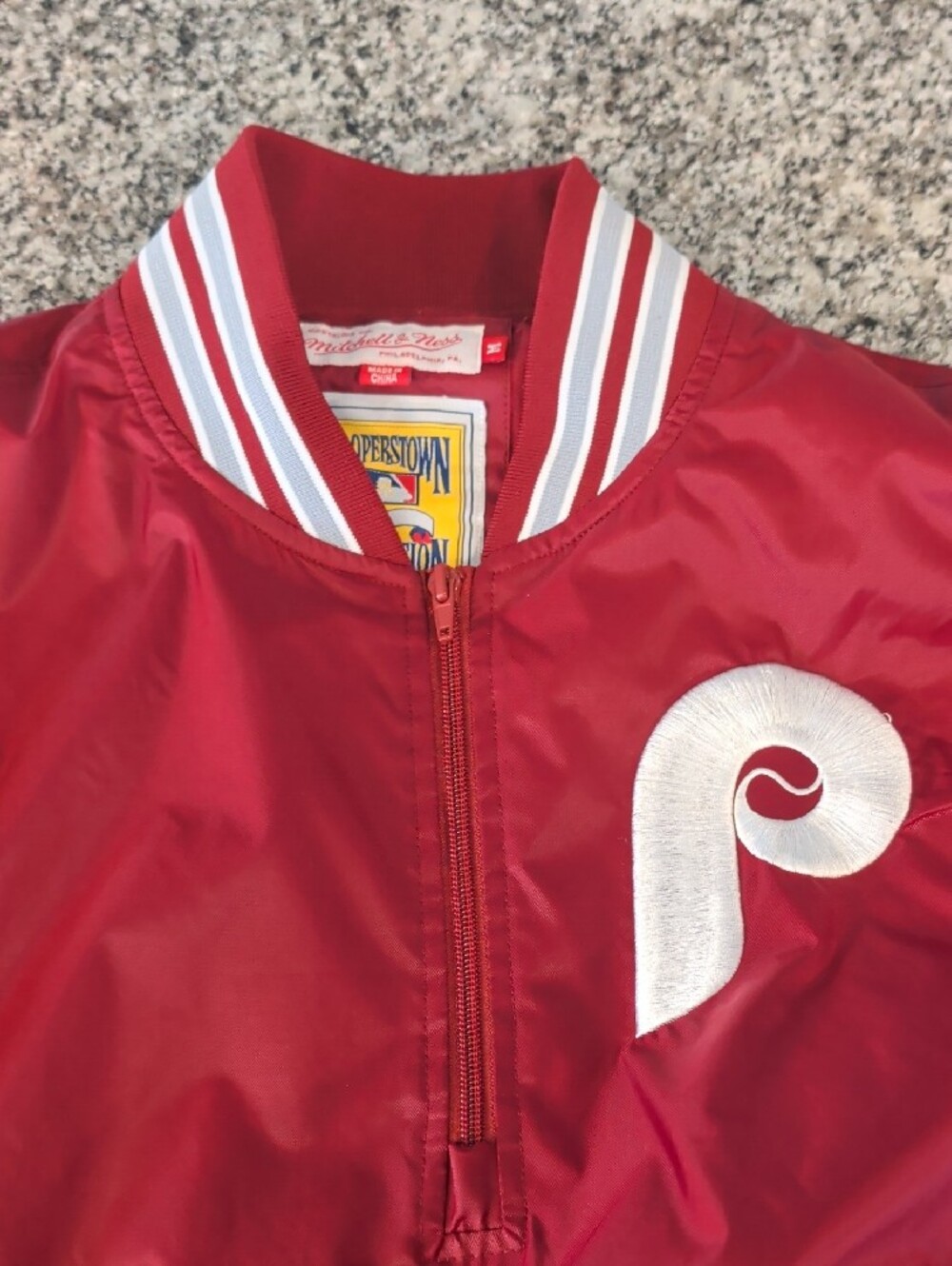 Mitchell & Ness Red Cooperstown Collection Jacket with Yellow Patch - Picture 6 of 7